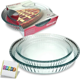 Pasabahce PB-159022 2-tlg. Borcam Auflaufformen, Rund, 1 x Ø 26 cm Höhe: 5cm 1 x Ø 32 cm Höhe: 5,5cm Spülmaschinen-, Mikrowellen-, Backofen- und Eisschrankgeeignet