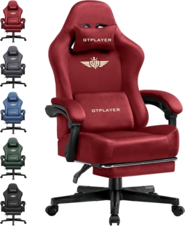 GTPLAYER Gaming Stuhl, Atmungsaktiver Bürostuhl, bürostuhl ergonomisch, Hochwertiger - Stoff, Ergonomischer PC Stuhl, 160° Verstellbare Rückenlehne und ausziehbare Fußstütze, Rot