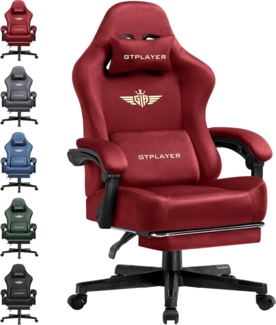 GTPLAYER Gaming Stuhl, Atmungsaktiver Bürostuhl, bürostuhl ergonomisch, Hochwertiger - Stoff, Ergonomischer PC Stuhl, 160° Verstellbare Rückenlehne und ausziehbare Fußstütze, Rot