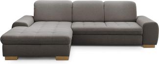 CAVADORE Sofaecke Lexi im Landhausstil / Sofa in L-Form mit XXL-Longchair links und Federkern / Inkl. Kopfteilverstellung / 275x82-99x173 / Flachgewebe: Hellgrau