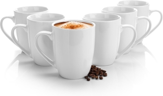 BigDean 6 Stück Kaffeebecher 300ml aus hochwertigem echtem Porzellan - Kaffeetasse weiß - Kaffeetassen Set groß mit Henkel - Tassen zum Bemalen - spülmaschinenfest kratzfest & stoßfest