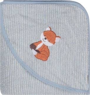 Sterntaler Kapuzenbadetuch Fuchs Filou 100x100 cm – Babyhandtuch mit Kapuze aus 100% Baumwolle, saugfähig & weich – Kinder Badetuch mit dezenten Streifen und süßer Applikation – Unisex graublau
