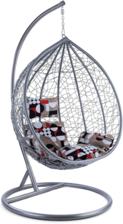 Luxus Hängesessel Miami XL Rattan Korb Grau Gestell silber Kissen Modern Style