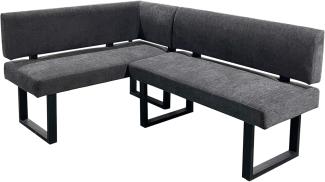 byLIVING Eckbank Vancouver/Webstoff anthrazit/Metall Gestell schwarz pulverbeschichtet/Taschenfederkern/Langer Schenkel rechts/Küchenbank/Sitzbank/ 125x181,5, H 86 cm