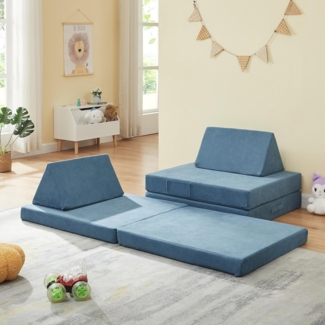Spielsofa Norhulta 5-tlg. 150x66x46 cm Cord Blau [en. casa]