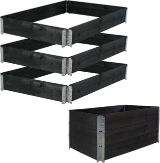 Hochbeet 3er Set Palettenrahmen Pflanzbeet 120x80x60 cm aus Holz schwarz Garten Balkon stapelbar