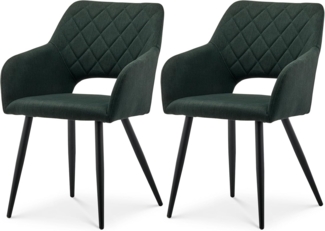 TUKAILAI Esszimmerstühle 2er Set aus Leinen, Küchenstuhl Polsterstuhl mit Offener Rückenlehne,Armlehnen,Gepolstertem Sitz, Metallbeinen, Stühle für Wohnzimmer,Esszimmer,Küche (1, Grün)