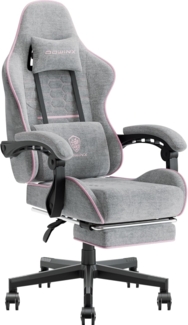 Dowinx Gaming Stuhl Bürostuhl Stoff Tasche Frühling Kissen, Massage Gamer Stuhl Stoff mit Kopfstütze, Ergonomische Bürostuhl mit Fußstütze (Grau und Pink)