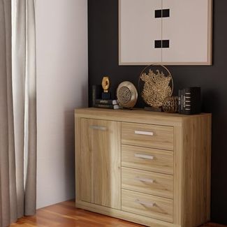 Forte BACCIO Kommode 100 110, Moderne Kommode für Wohn-/Schlafzimmer, 1-türig, 4 Schubladen, Holzwerkstoff, Mauvella Eiche Holzdekor, 108,1 cm breit x 85,5 cm hoch x 41 cm tief