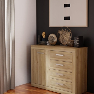 Forte BACCIO Kommode 100 110, Moderne Kommode für Wohn-/Schlafzimmer, 1-türig, 4 Schubladen, Holzwerkstoff, Mauvella Eiche Holzdekor, 108,1 cm breit x 85,5 cm hoch x 41 cm tief