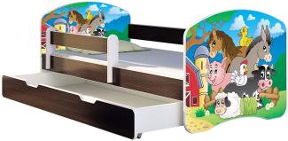 ACMA Kinderbett Jugendbett mit Einer Schublade und Matratze Wenge mit Rausfallschutz Lattenrost II 140x70 160x80 180x80 (34 Farm, 180x80 + Bettkasten)