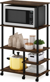 Furinno Turn-N-Tube 4-stufiger werkzeugloser Küchenregalwagen, Amber Pine/Schwarz