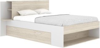Vente-unique - Bett mit Stauraum - 140 x 190 cm - Holzfarben & Weiß - KEROSIA