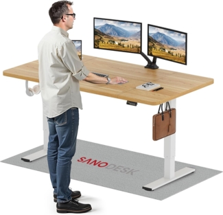 SANODESK Elektrischer Höhenverstellbarer Schreibtisch L-förmiger Schreibtisch Höhenverstellbar Memory Funktion und Haken für Heimbüro Homeoffice und Hause(160x75 cm, ahorn)
