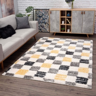Carpet City Hochflor-Teppich Pulpy 554, rechteckig, Höhe: 30 mm, besonders weich, Karo-Optik, ideal für Wohnzimmer & Schlafzimmer