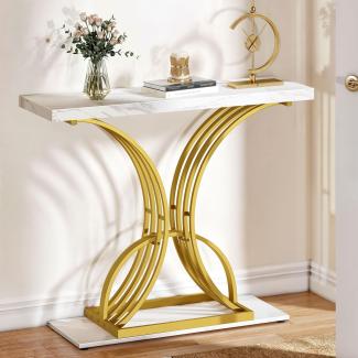 YITAHOME Konsolentisch,Flurtisch Dekotisch Sideboard Beistelltisch,Metallrahmen,Einfacher Aufbau,Verstellbare Füße,für Eingang,Flur, Wohnzimmer,Gold