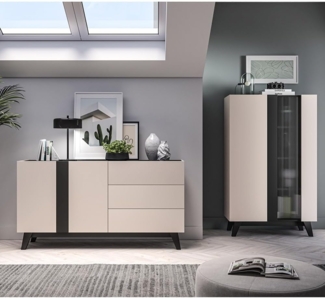Lomadox Wohnzimmer-Set FRIONA-131, (Mega-Spar-Set, 2-St, Highboard Sideboard), kaschmir schwarz modern Möbelfüße Softclose Glastür