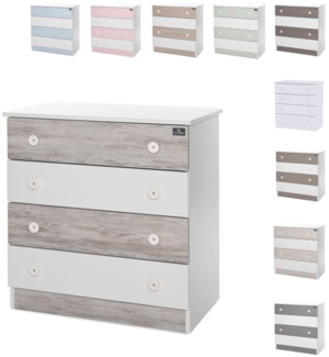 Lorelli Kommode Dresser 81 x 50 x 86 cm, 4 große Schubladen, schnelle Montage weiß grau