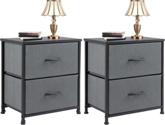 DUMOS Nachttisch 2er Set Beistelltisch Stoff Schubladenschrank Schmal Schrank Kommode Schlafzimmer Industrial Stil für Wohnzimme Kinderzimmer Flur Aufbewahrungsschrank