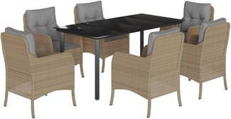 vidaXL 7-tlg. Garten-Essgruppe mit Kissen Beige Poly Rattan 3211987