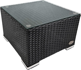RS Trade® 'Toscana' Polyrattan Beistelltisch mit verstärktem Alu-Gerüst und Temperglas Tischplatte, mit Spannbändern und höhenverstellbaren Standfüßen, schwarz