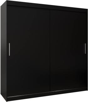 Kryspol Schwebetürenschrank Tokyo 200 cm Kleiderschrank mit Kleiderstange und Einlegeboden Schlafzimmer- Wohnzimmerschrank Schiebetüren Modern Design (Schwarz)