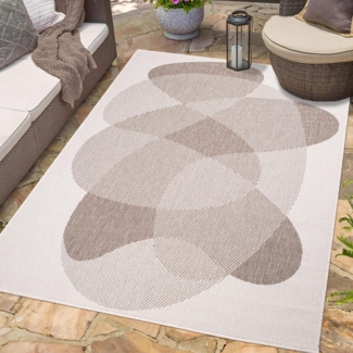 carpet city In- & Outdoor-Teppich Beige, Creme - Wendeteppich - 160x230 cm - Abstraktes Geo-Muster - Wetterbeständig für Balkon, Terrasse - Teppiche Modern Indoor Wohnzimmer, Küche