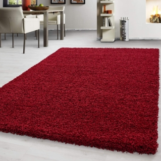 Teppium Moderner Hochflor Teppich Wohnzimmer 120 x 170 cm Rot - Shaggy Flauschiger Teppich, Extra Weich, Pflegeleicht und Einfarbig - für Schlafzimmer, Küche und Esszimmer