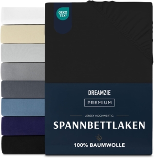 Dreamzie Premium Spannbettlaken 160x200 cm, Spannbetttuch für Dicke Matratzen bis zu 27 cm, Bettlaken 100% Jersey Baumwolle, 150 g/m², Oeko-TEX zertifiziert - Schwarz