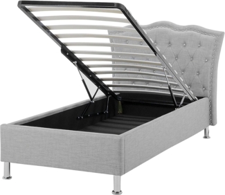 Bett mit Stauraum METZ 90 x 200 cm Stoff Hellgrau