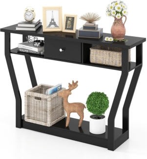 COSTWAY Konsolentisch mit Schublade und Regal, Flurtisch aus Holz, Eingangstisch Beistelltisch für Eingang, Wohnzimmer Schlafzimmer 120 x 30 x 81 cm (Schwarz)