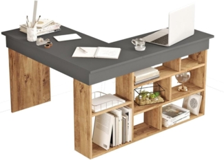 Vente-unique - Eckschreibtisch mit Stauraum - Anthrazit & Holzfarben - LILEUL