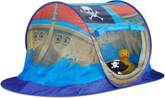 Relaxdays Spielzelt Piratenschiff für Jungen, Pop Up Kinderzelt für Innen & Outdoor, Piratenzelt HxBxT 68 x 170 x 85 cm, blau