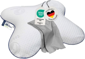 casimum Nackenstützkissen Schmetterling BUTTERFLY, Kissen gegen Nackenschmerzen, Füllung: Memory Foam (Memory Schaum), Bezug: Grau, Seitenschläfer, Seitenkippschläfer, ergonomisches Schmetterlingskissen aus Memory Schaum 56x48x11,5, grau