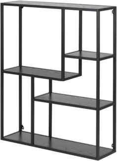 Selsey KRAPINA - Wandregal / Hängeregal mit Metallgestell - Dunkelgraue Holzoptik / Schwarz - asymmetrisch 91x75 cm