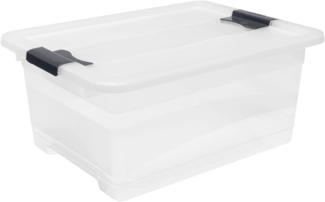 keeeper Aufbewahrungsbox mit Deckel und Schiebeverschluss, 39,5 x 29,5 x 17,5 cm, 12 l, Cornelia, Transparent