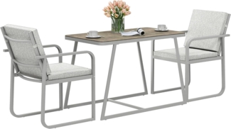 Outsunny Garten-Essgruppe mit 4 Stühlen, Sitzkissen, Glastisch, (3-teilig Sitzgruppe, 3-tlg, Gartenmöbel-Set für 2 Personen), für Terrasse, Balkon Esszimmer Hellgrau