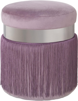 DRW Runder Sitzsack aus Samt mit Fransen und Metallband in Rosa und Silber 40x44 cm