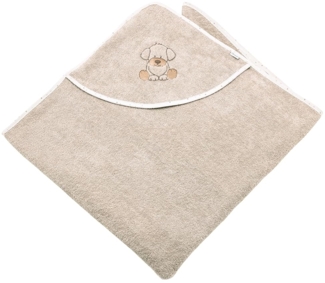 Sterntaler Kapuzenbadetuch 100x100 cm Hund Lucky - Badetuch mit Stickerei auf der Kapuze - Babybadetuch mit Kapuze aus saugfähiger Baumwolle, Sand