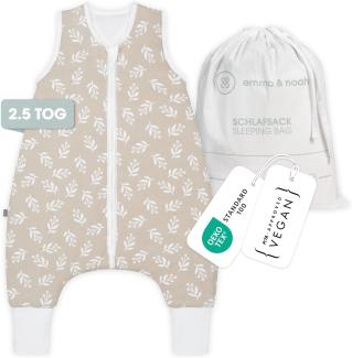 emma & noah Baby Schlafsack mit Füßen 2.5 TOG, Strampelsack für den Herbst und Winter, Bio-Baumwolle, OEKO-TEX Zertifiziert, Kuscheliger Schlafsack für Neugeborere (Floral Sand, 90 cm)