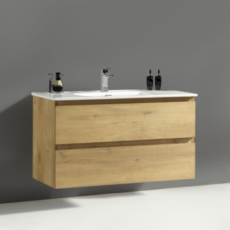 Alpenberger Badmöbel-Set Badezimmermöbel Badezimmer Schrank, (Möbel Farbe Eiche Natur, 2 Waschbeckenunterschrank Schubladen), Waschtisch mit Unterschrank 100 cm Breit