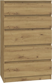 CDF Kommode Malwa M5 | Farbe: Eiche Artisan | Schrank für Dokumente, Kleinigkeiten | Ideal für Wohnzimmer, Schlafzimmer, Kinderzimmer, Jugendzimmer und Büro | 5 geräumige Schubladen