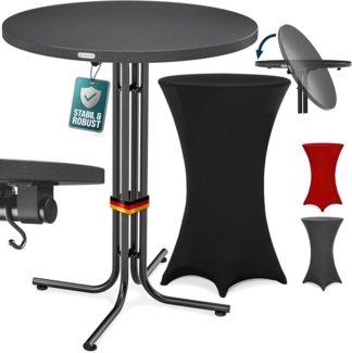 CASARIA® Stehtisch klappbar mit Husse 80cm Rund Bistrotisch schwarz