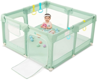 COMOMY Laufstall Baby, 127x127 cm Laufgitter Baby Sicherheitsspielplatz Schutzgitter für Kinder mit Weichem Netz, Rutschfestem Oxford Bottom (Grün)