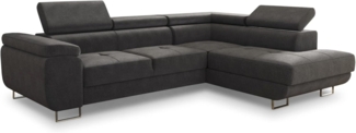 Ecksofa Caris mit Schlaffunktion, Bettkasten und einstellbare Kopfstützen (Grau (Kronos 22), Ecksofa Rechts)