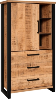 trendteam smart living - Enna - Highboard - Mango/Schwarz - Stauraumschrank mit 1 Tür, 3 Schubladen, 3 offenen Fächern und 4 Einlegeböden - (BxHxT) 87 x 155 x 45 cm - Schubkasten-Vollauszug