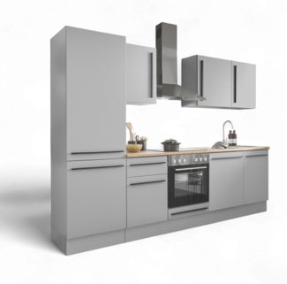 Denver Moderne Küchenzeile ohne Elektrogeräte in Grau, Lancelot Eiche Optik - Geräumige Einbauküche mit viel Stauraum - 280 x 211 x 60 cm (B/H/T)