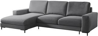 Selsey Mokpeo - Ecksofa mit Schlaffunktion, Bettkasten und schwarzen Füßen, 244 cm breit (Veloursbezug Graphitgrau, Ottomane Links)