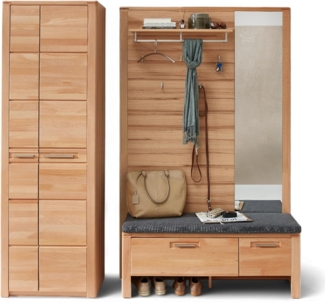 Stella Trading Nature ONE Flurgarderoben Set in Kernbuche Teil-massiv FSC-Zertifiziert - Modernes Garderobenset 3-teilig für Ihren Eingangsbereich - 200 x 201 x 40 cm (B/H/T)