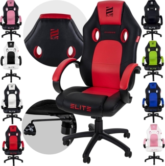 ELITE Gaming Stuhl MG100 Exodus - Ergonomischer Bürostuhl - Schreibtischstuhl - Chefsessel - Sessel - Racing Gaming-Stuhl - Gamingstuhl - Drehstuhl - Chair - Kunstleder Sportsitz (Schwarz/Rot)